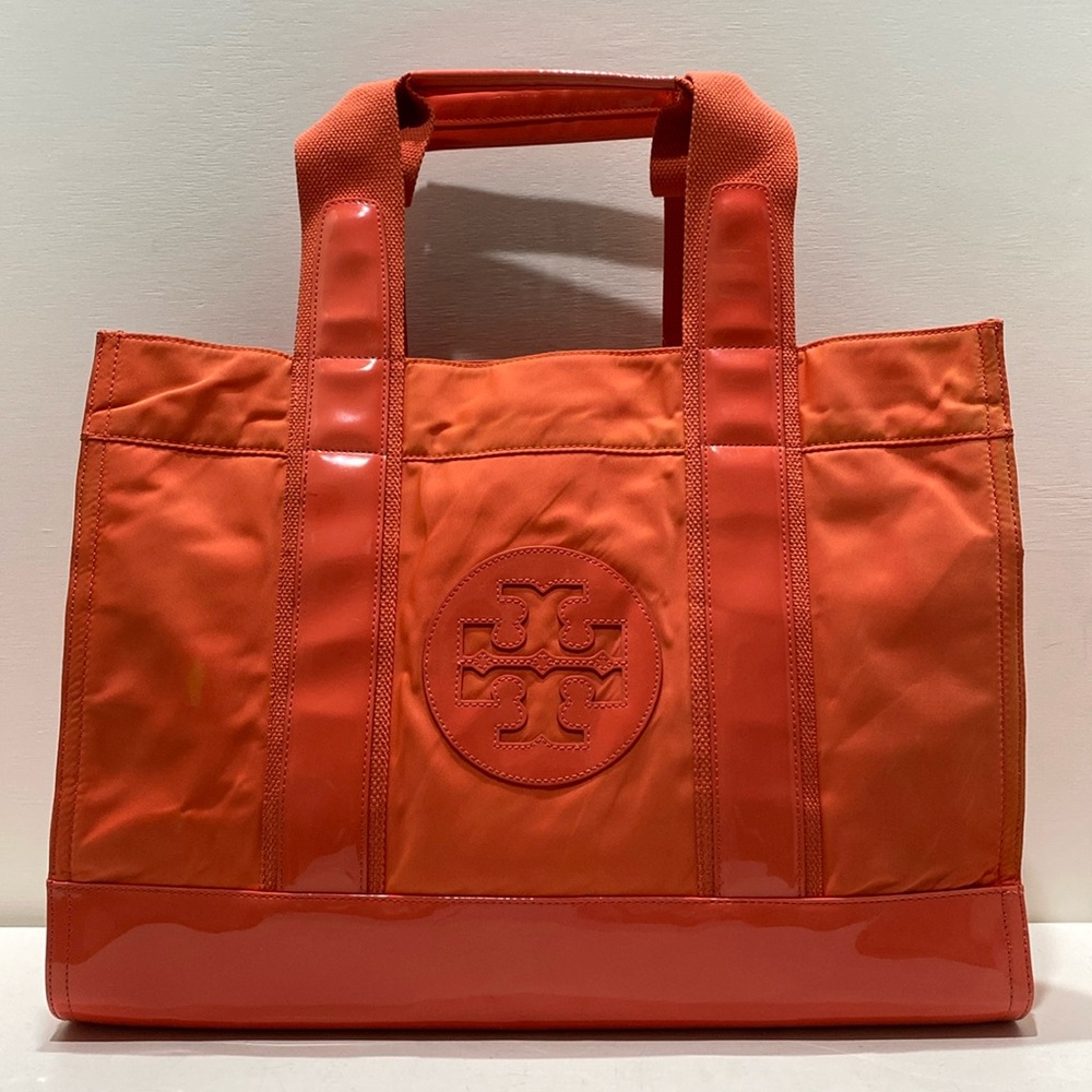 TORY BURCH Orange Nylon/ Patent Leather Tote
